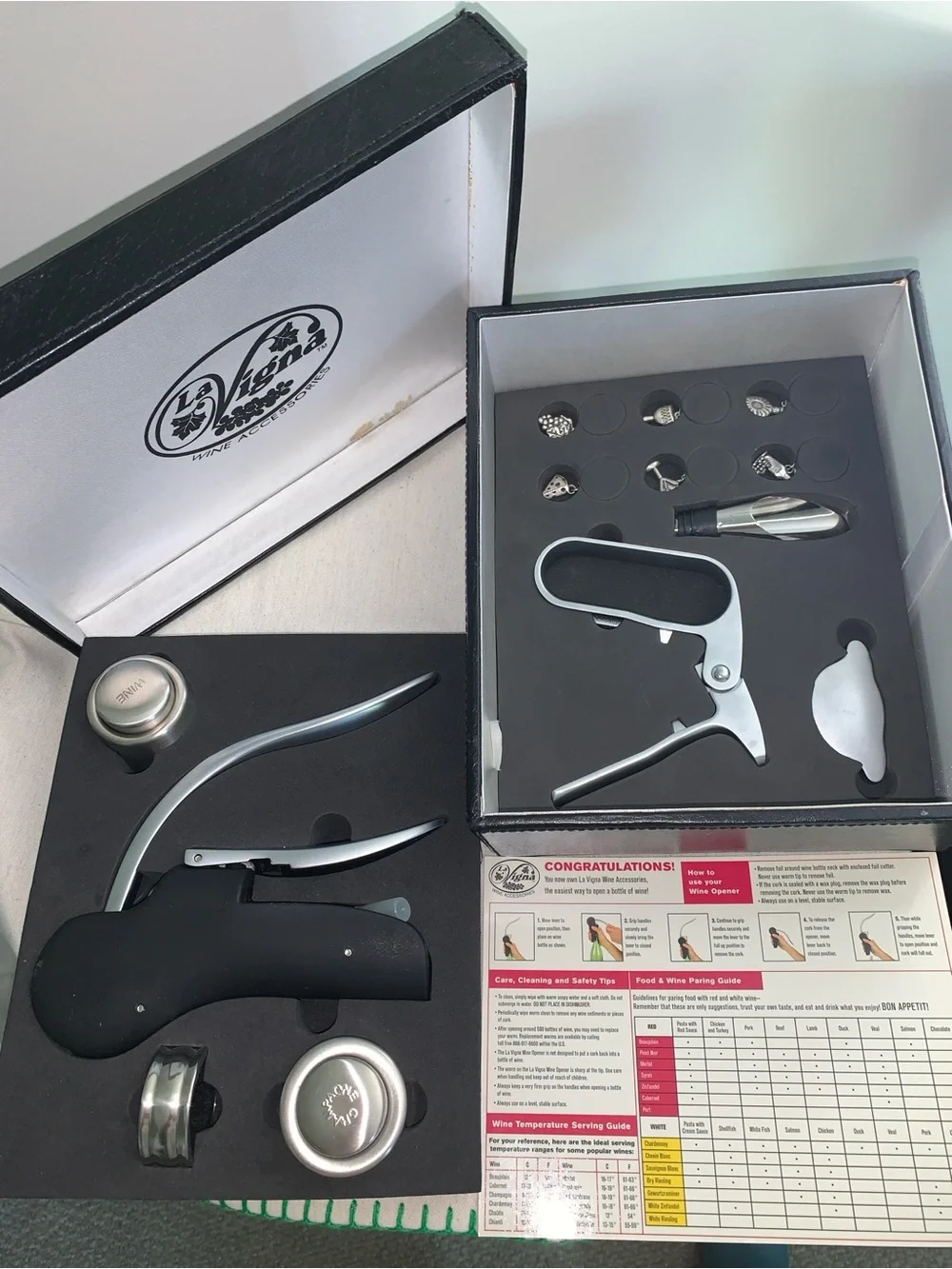 LaVigna Lever-Style Wine&Champagne Opener Set in Silver Steel